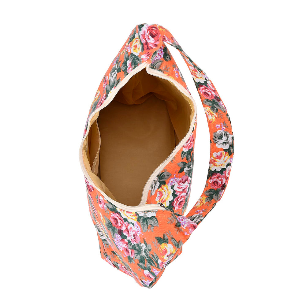 Floral Slouch Tote Bag - Orange