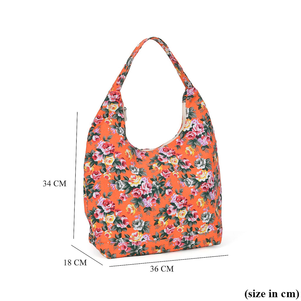 Floral Slouch Tote Bag - Orange