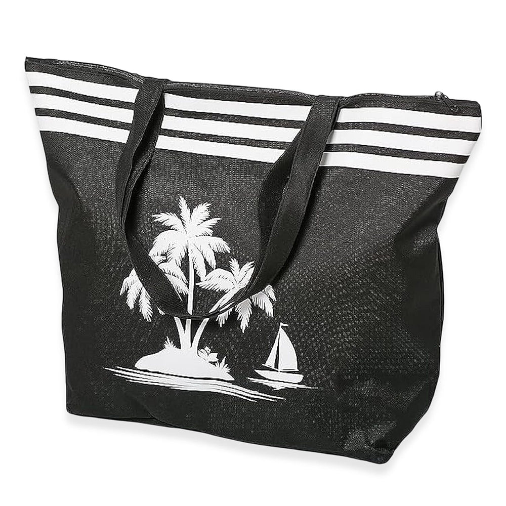 Palm Tree Design Beach Bag - Black