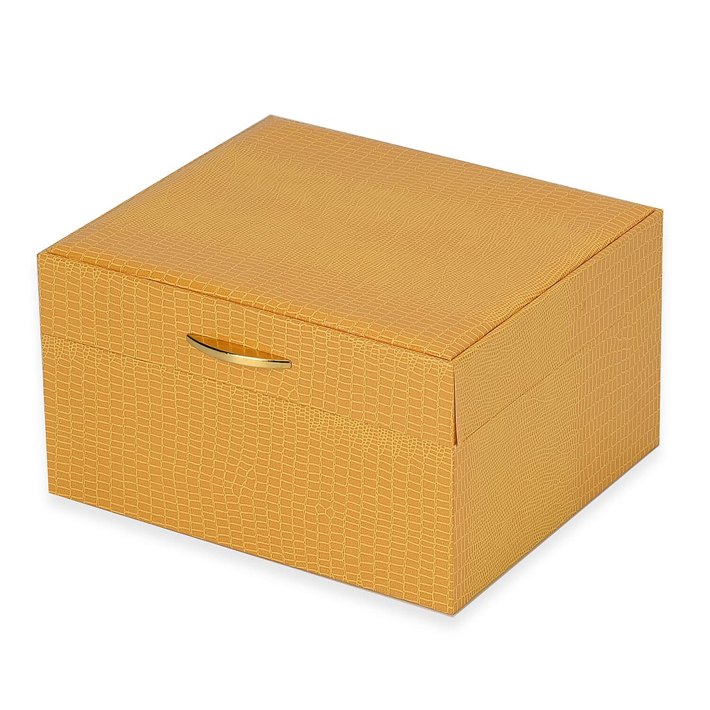Leatherette Faux Lizard Skin Pattern 2 Layer Jewellery Box (Size 18x16x10 cm) - Yellow