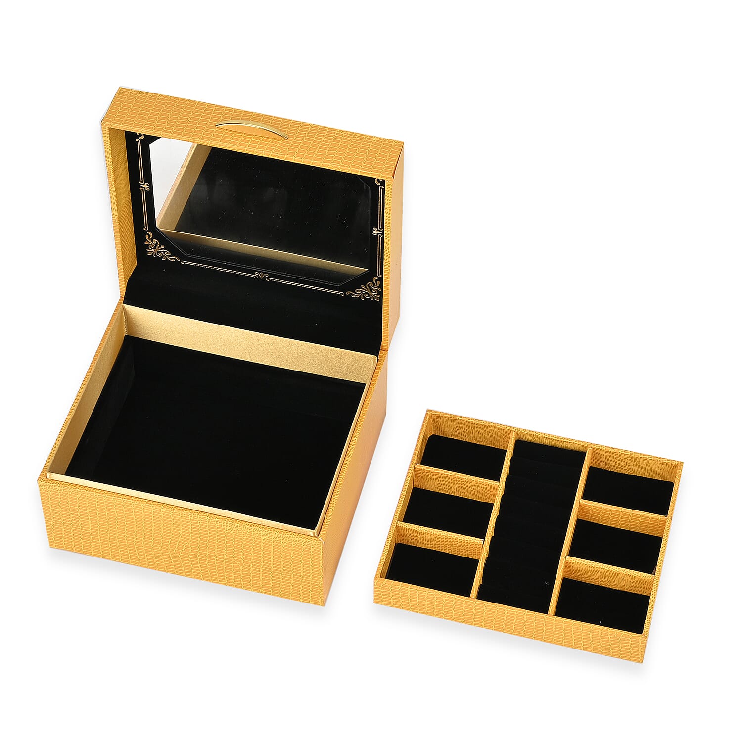 Leatherette Faux Lizard Skin Pattern 2 Layer Jewellery Box (Size 18x16x10 cm) - Yellow