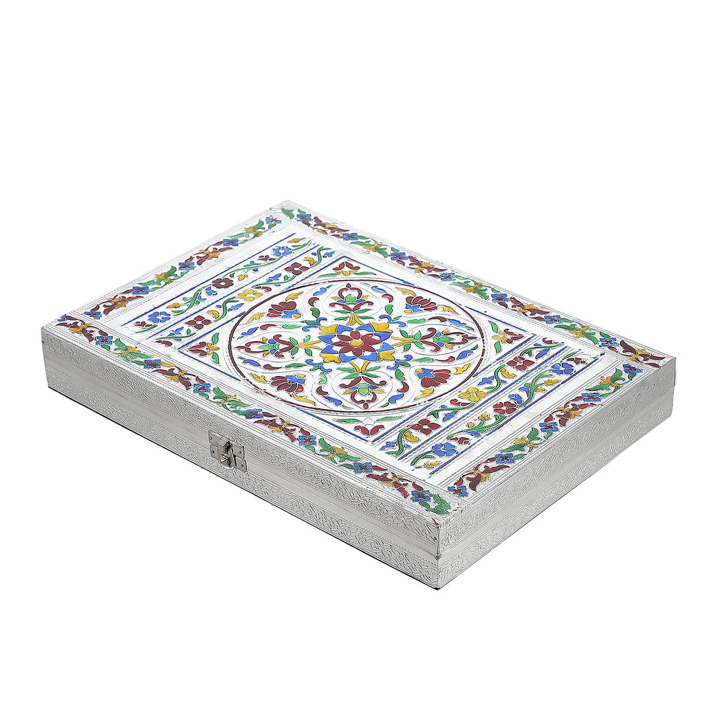 Minakari Oxidized Ring Box Flower Embossed Holds Upto 150 Rings (Size 35x25x5 cm) - Silver