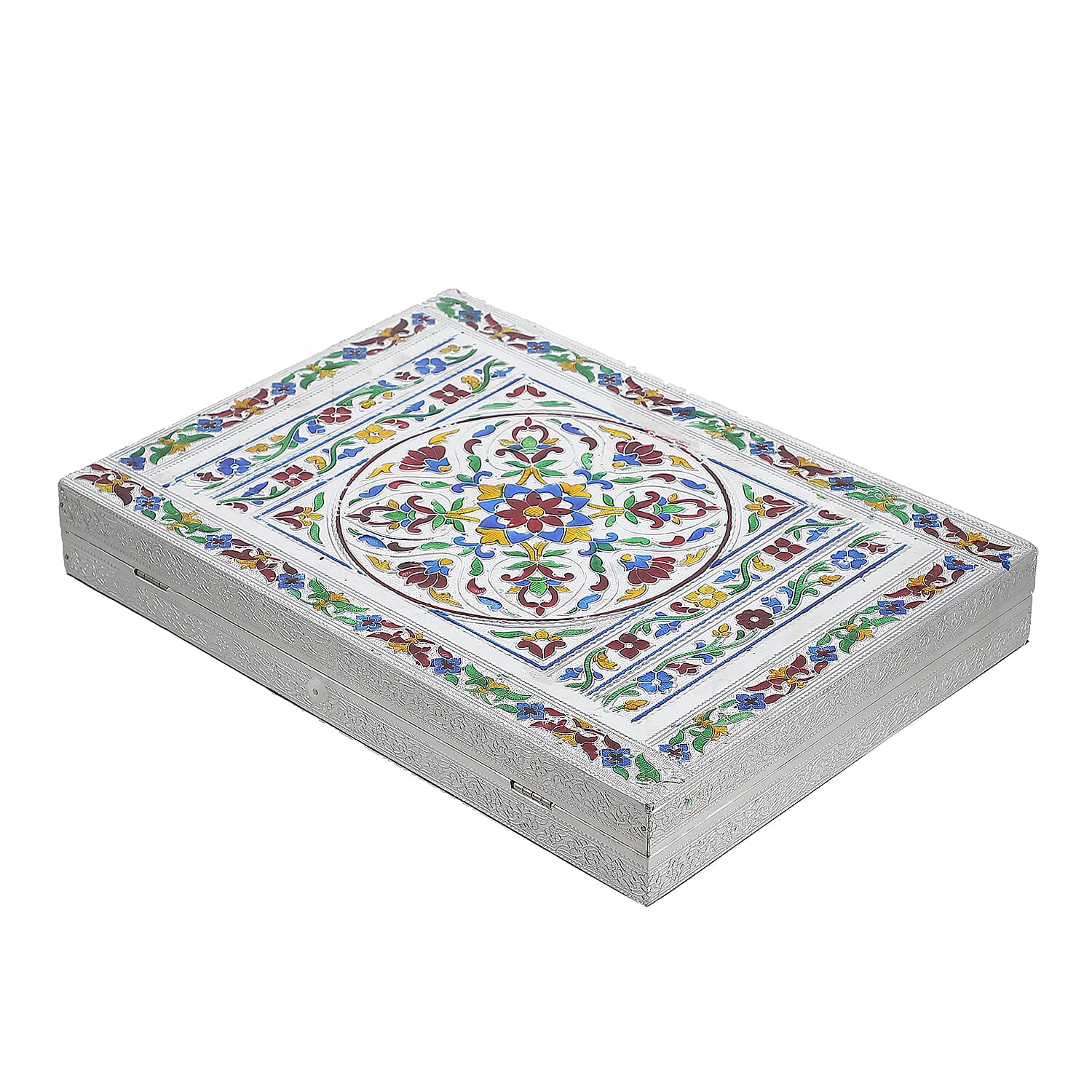 Minakari Oxidized Ring Box Flower Embossed Holds Upto 150 Rings (Size 35x25x5 cm) - Silver
