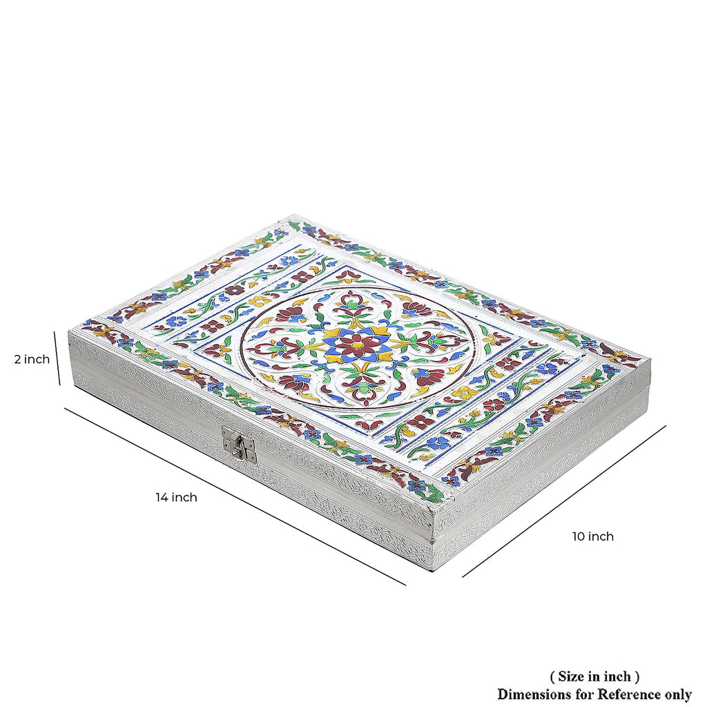 Minakari Oxidized Ring Box Flower Embossed Holds Upto 150 Rings (Size 35x25x5 cm) - Silver