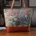 Daisy Floral Print Jacquard Tote Bag - Green & White