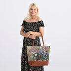 Daisy Floral Print Jacquard Tote Bag - Green & White