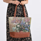 Daisy Floral Print Jacquard Tote Bag - Green & White