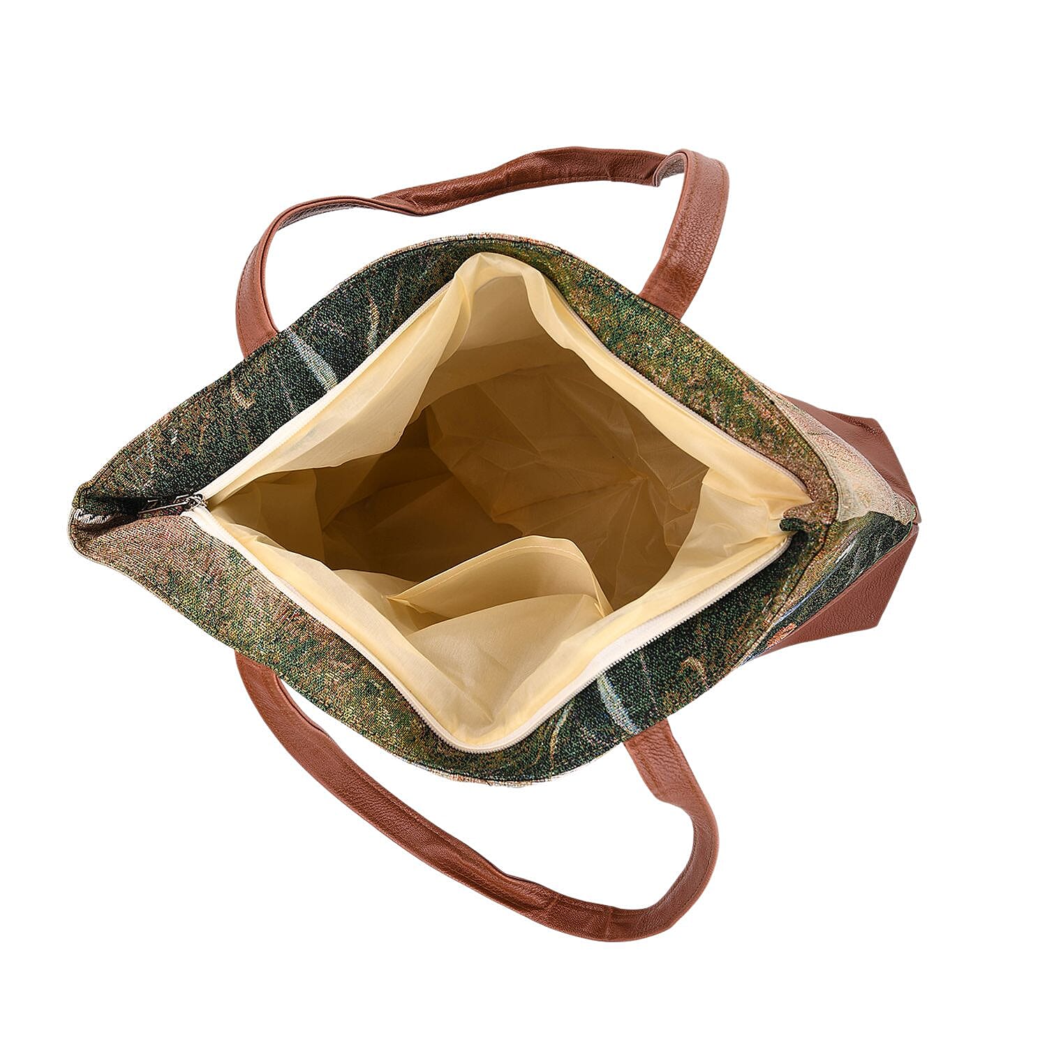 Daisy Floral Print Jacquard Tote Bag - Green & White