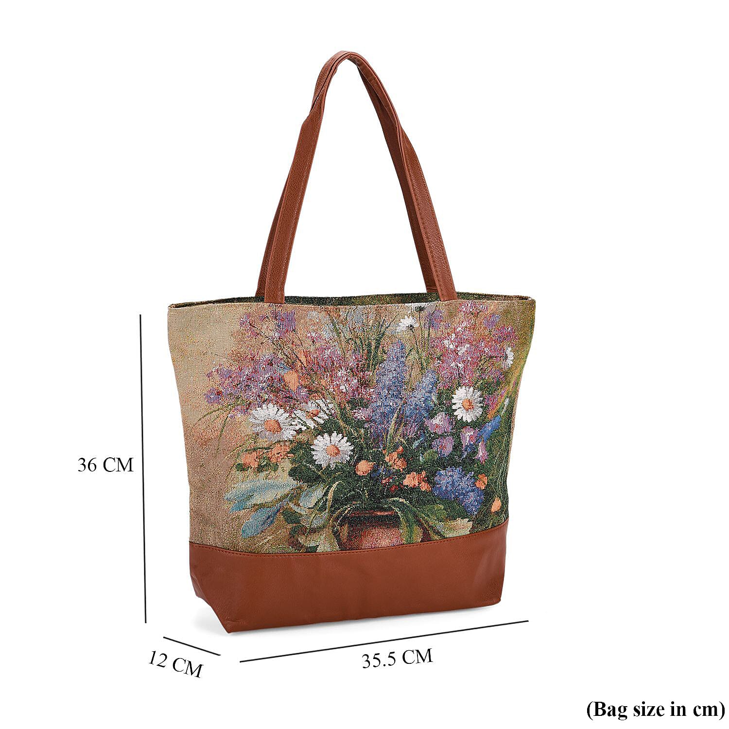 Daisy Floral Print Jacquard Tote Bag - Green & White