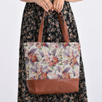 Floral Print Jacquard Tote Bag - Beige & Multicolour