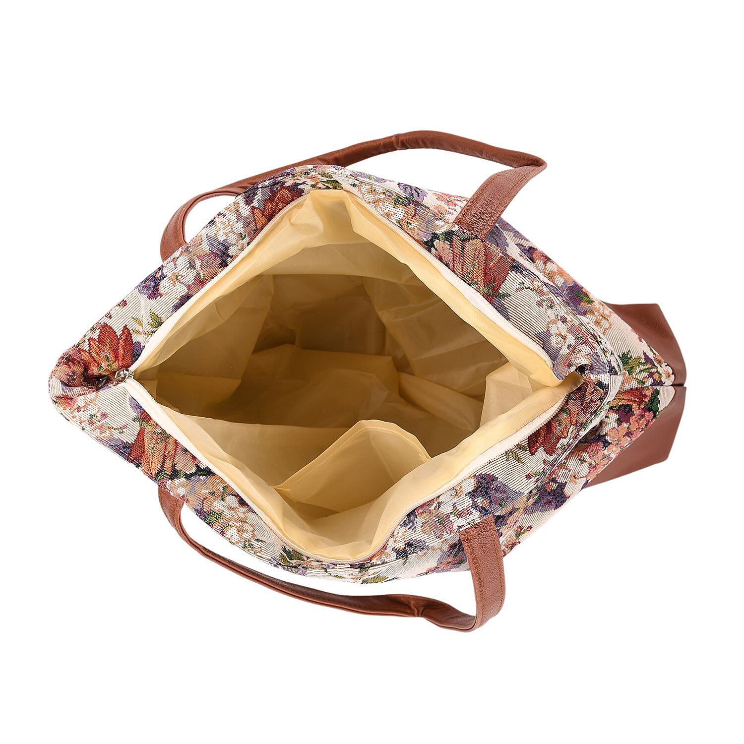 Floral Print Jacquard Tote Bag - Beige & Multicolour