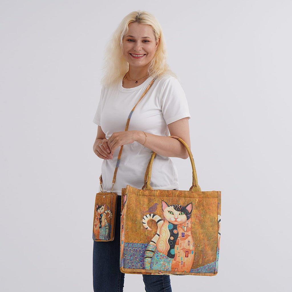 Flower Tote Bag (Size 40x12x34 cm) - Coffee & Black Pink