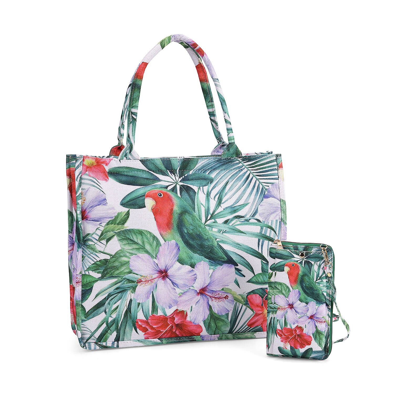 2 Piece Set - Tropical Pattern Tote Bag and Crossbody Bag