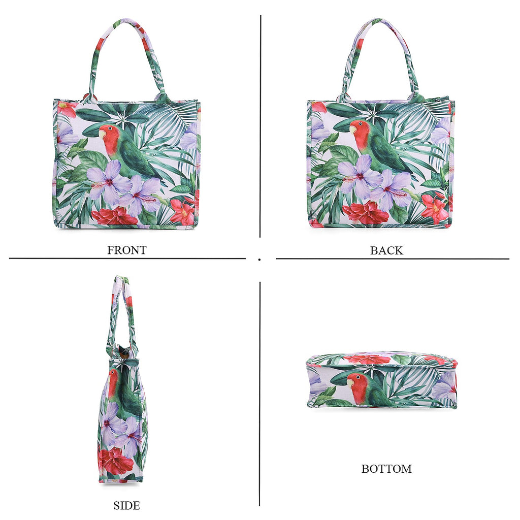 2 Piece Set - Tropical Pattern Tote Bag and Crossbody Bag