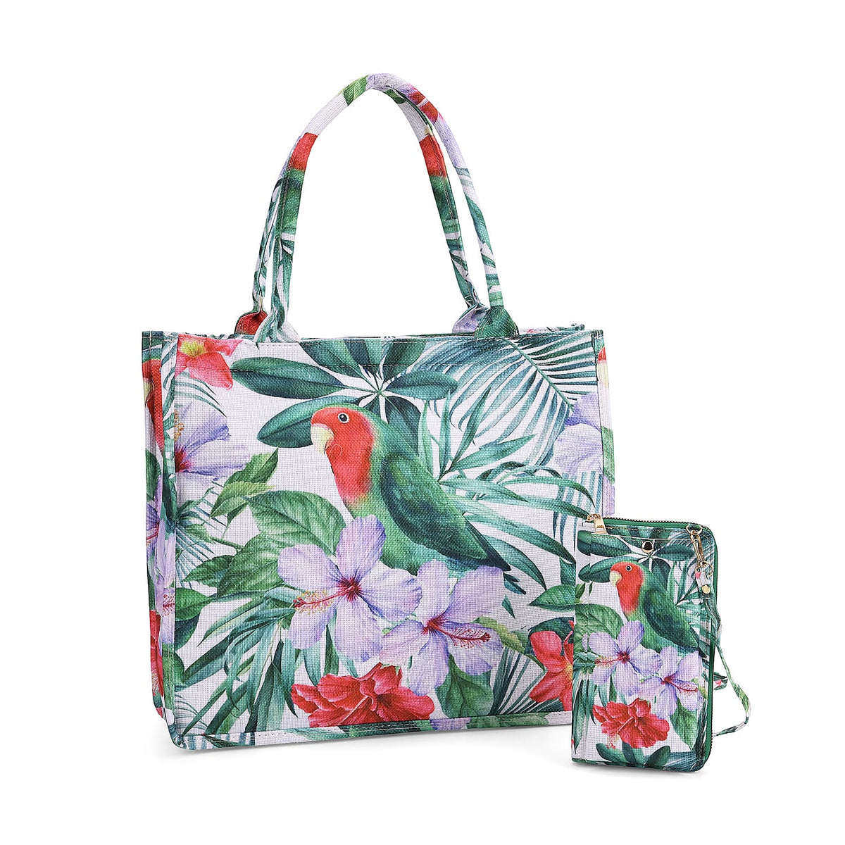 2 Piece Set - Tropical Pattern Tote Bag and Crossbody Bag