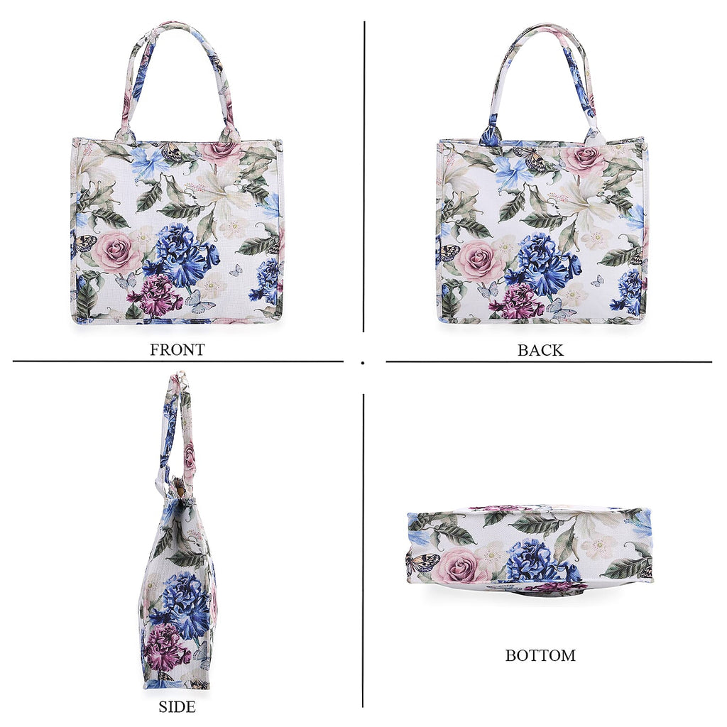 Flower Tote Bag (Size 40x12x34 cm) - Multi Color & White