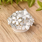 Bowknot Rhinestone Bejewelled Flower and Butterfly Trinket Box (Size 6.9x6.9x5.2 cm) - White