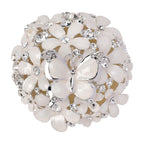 Bowknot Rhinestone Bejewelled Flower and Butterfly Trinket Box (Size 6.9x6.9x5.2 cm) - White