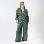 Pleated Jumpsuit with Metallic Detail & Elasticated Waist (Size L)  - Green