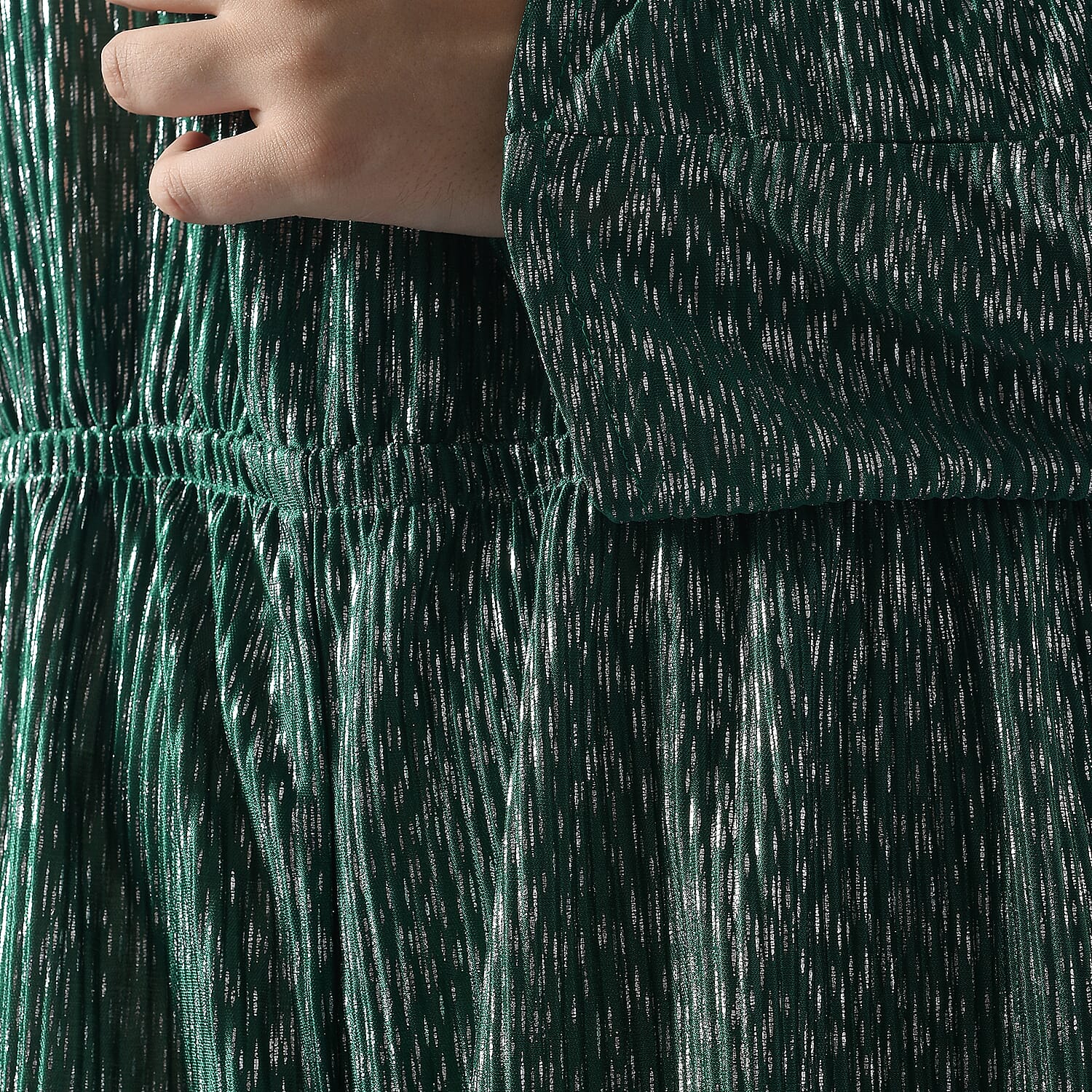 Pleated Jumpsuit with Metallic Detail & Elasticated Waist (Size L)  - Green