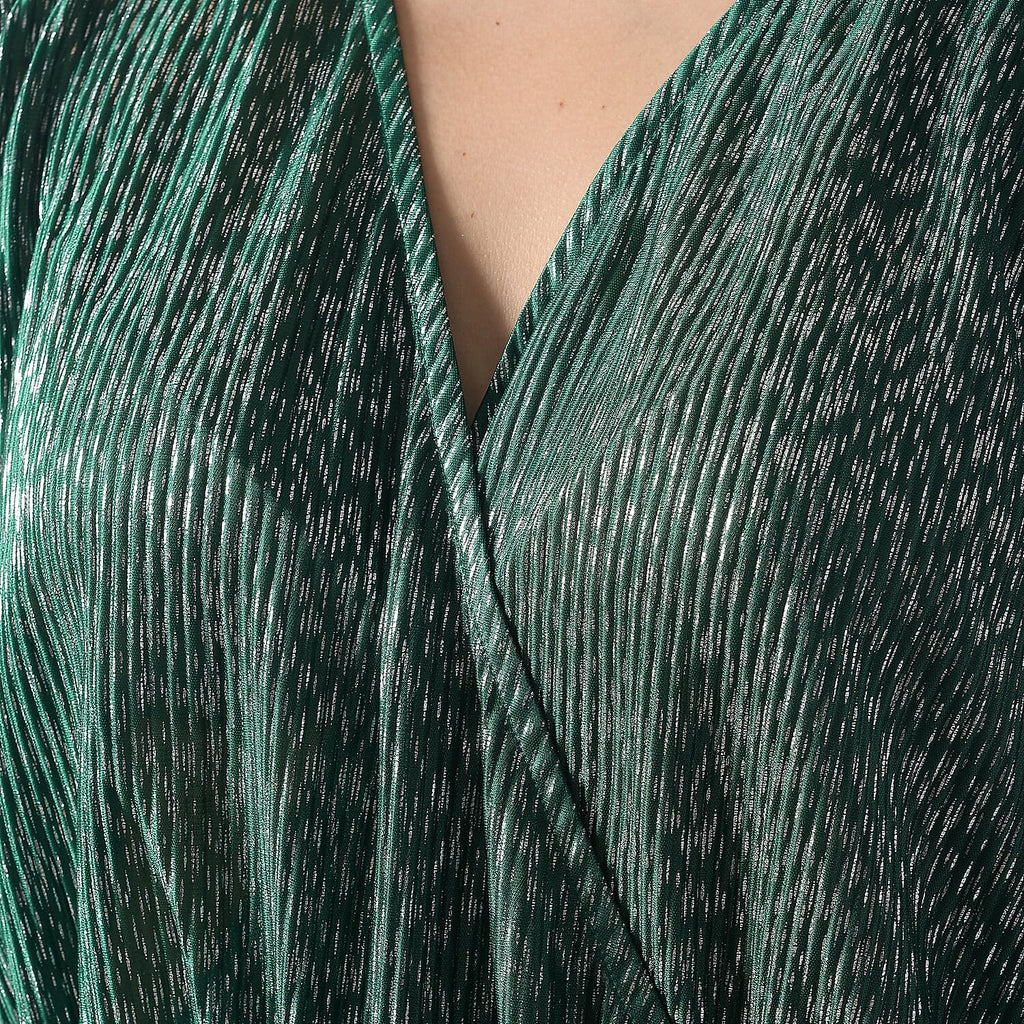 Pleated Jumpsuit with Metallic Detail & Elasticated Waist (Size L)  - Green