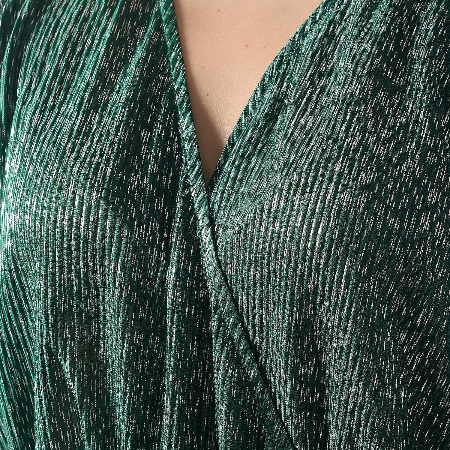 Pleated Jumpsuit with Metallic Detail & Elasticated Waist (Size L)  - Green