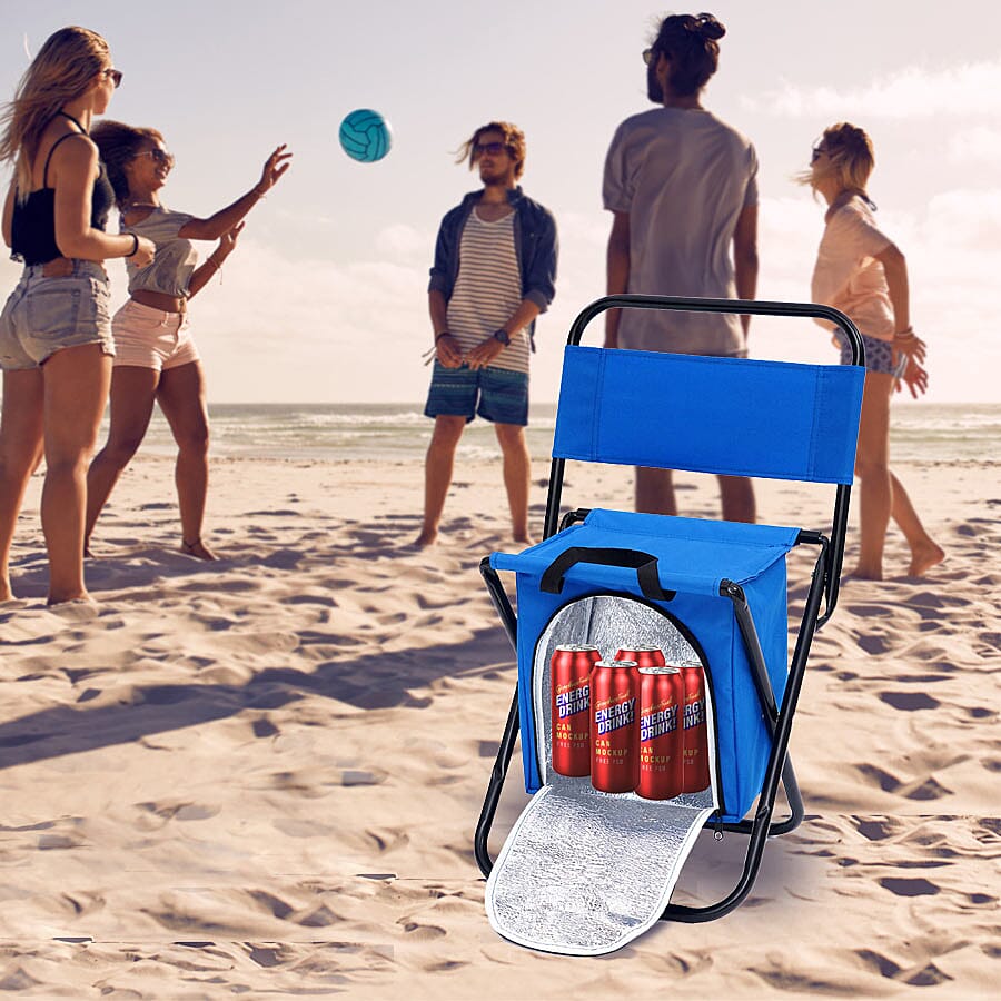 Foldable 2-in-1 Outdoor Stool with Built-in Cooler Bag (Size Stool- 59x27x31 Cm - Storage- 25x25x16 Cm) - Blue