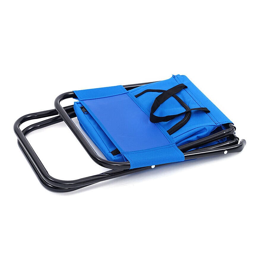 Foldable 2-in-1 Outdoor Stool with Built-in Cooler Bag (Size Stool- 59x27x31 Cm - Storage- 25x25x16 Cm) - Blue