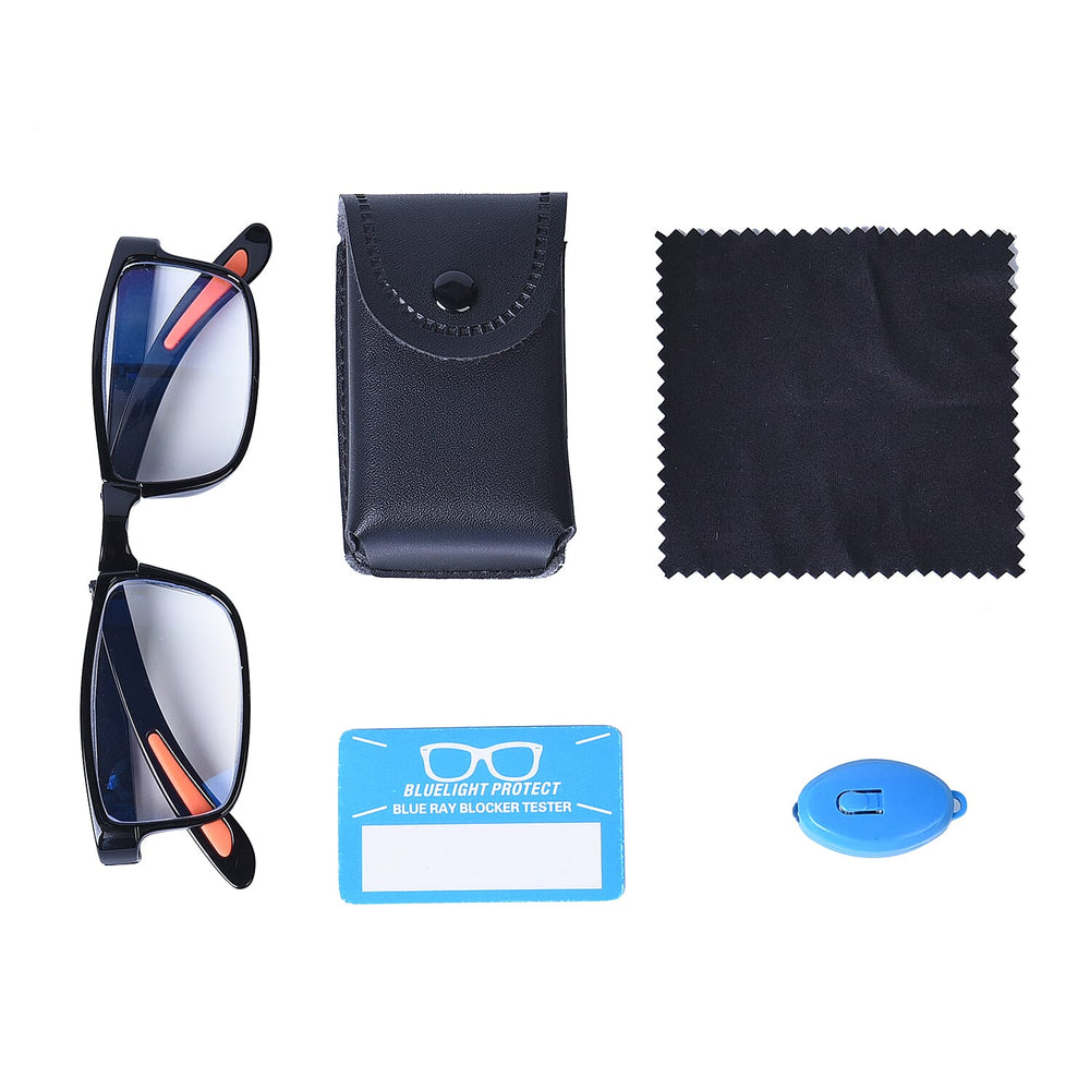 Foldable Blue Light Blocking Glasses with Testing Kit (-1.50 Focus) (Size-14x14x3Cm) - Black