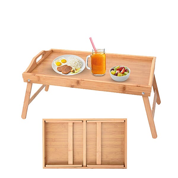 Foldable Bamboo Tray Wooden Legs (Folded Size 50x30x7cm, Unfolded Size 50x30x22cm)