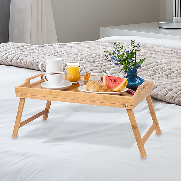 Foldable Bamboo Tray Wooden Legs (Folded Size 50x30x7cm, Unfolded Size 50x30x22cm)