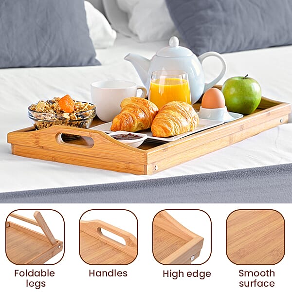 Foldable Bamboo Tray Wooden Legs (Folded Size 50x30x7cm, Unfolded Size 50x30x22cm)