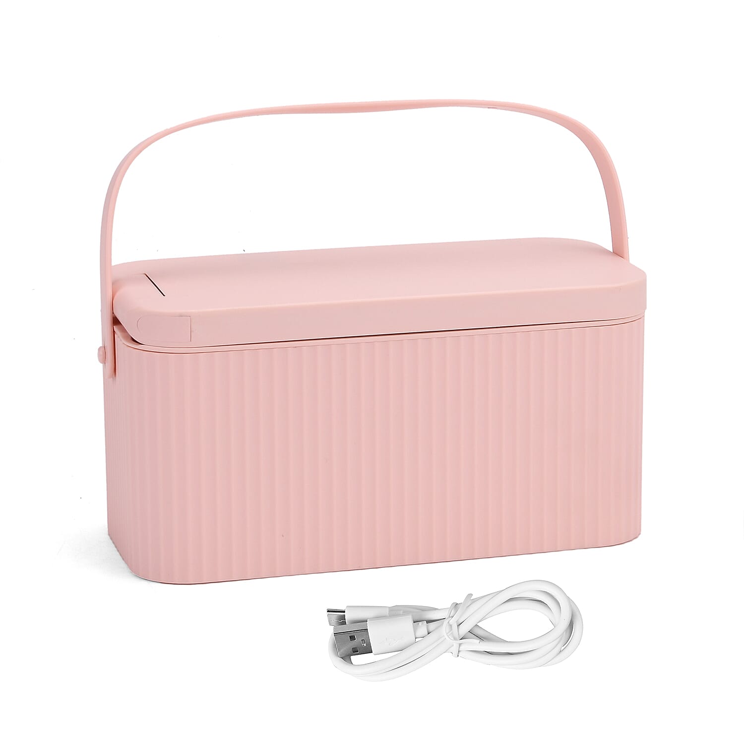 "Foldable LED cosmetic mirror - pink Product size -22*11*12 cm (foldable) Weight- 450g Material- ABS- glass Working mode- LED lighting (25 lights) Battery- 800mAh Type-C-USD charging cable"