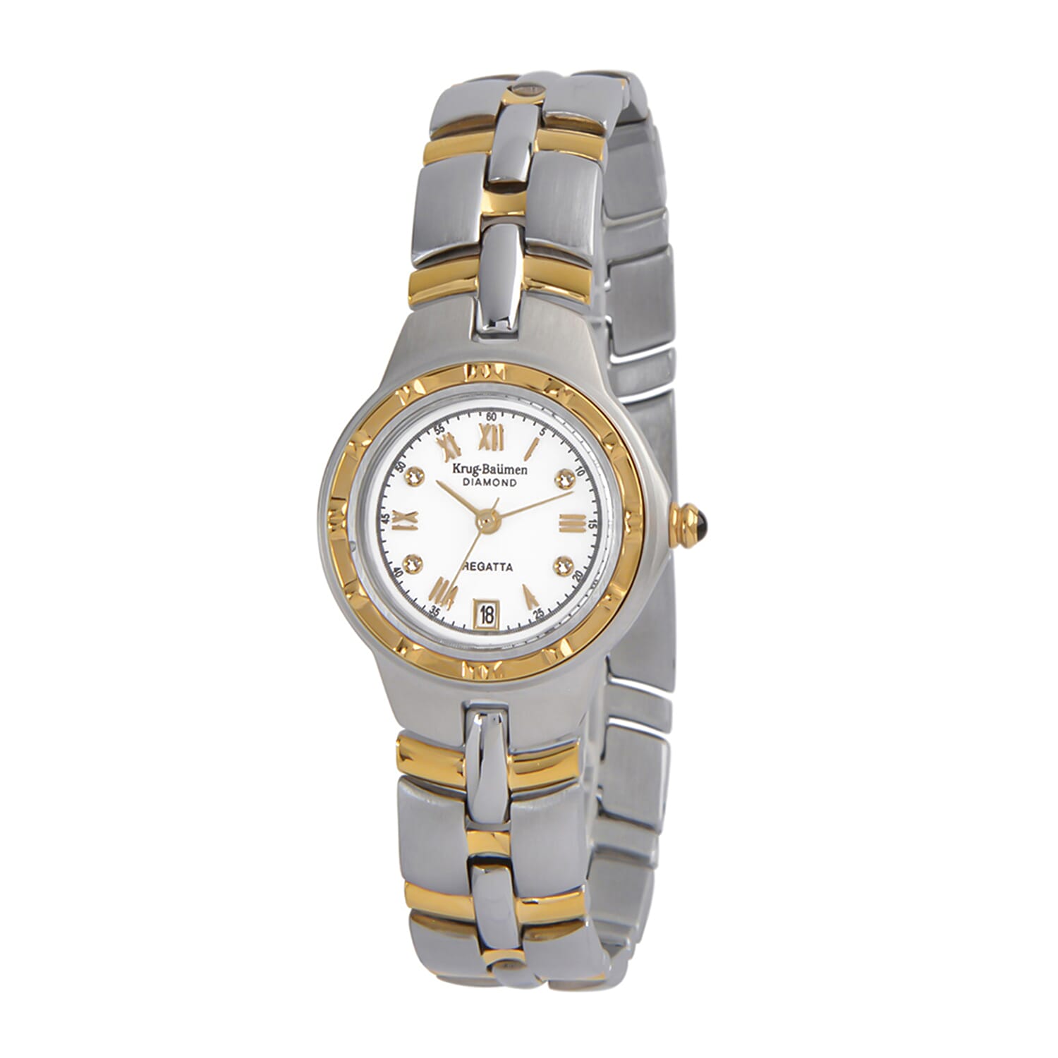 Krug Baumen Regatta 3ATM WR 4 Diamond White Dial Ladies Watch with Silver - Gold Colour Strap