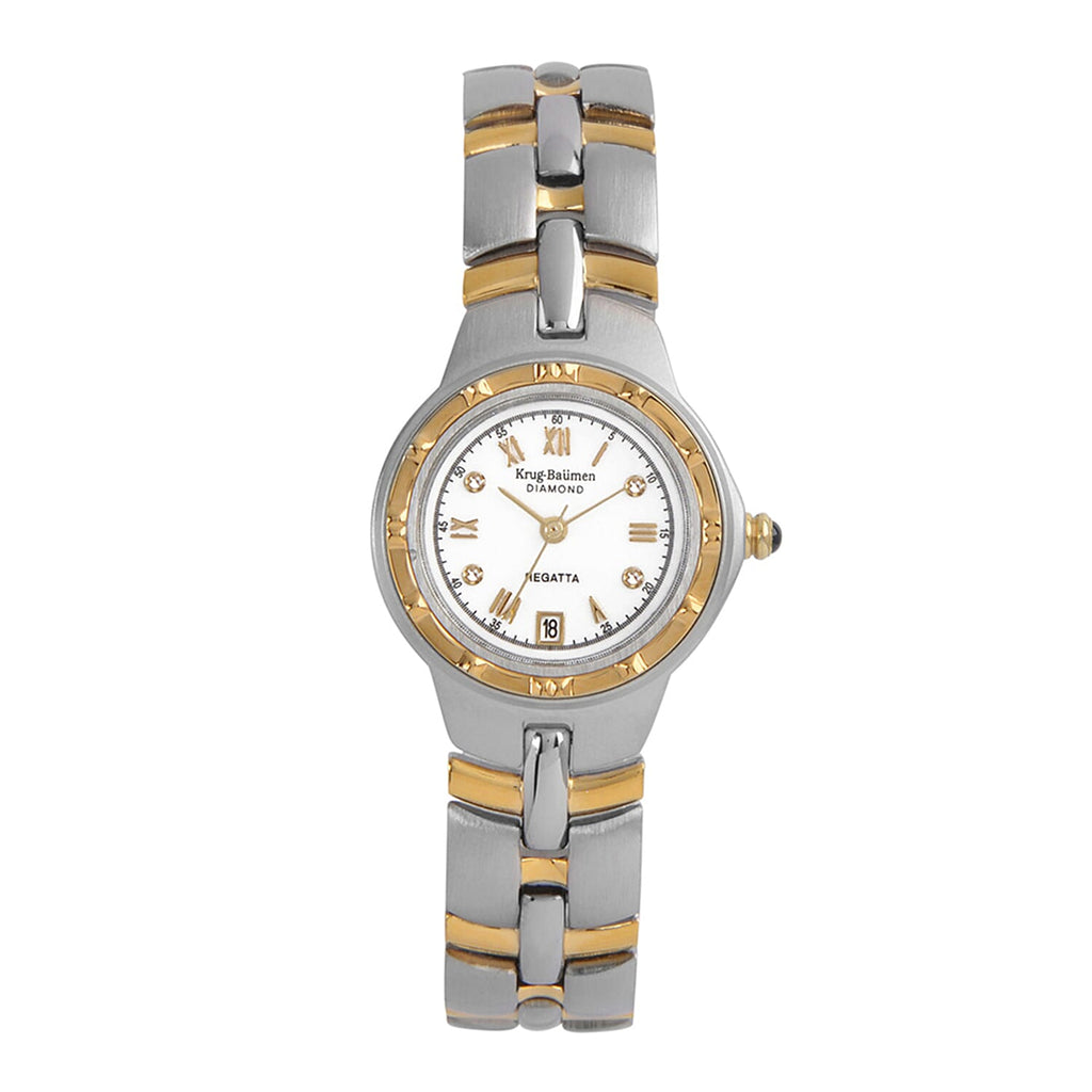 Krug Baumen Regatta 3ATM WR 4 Diamond White Dial Ladies Watch with Silver - Gold Colour Strap