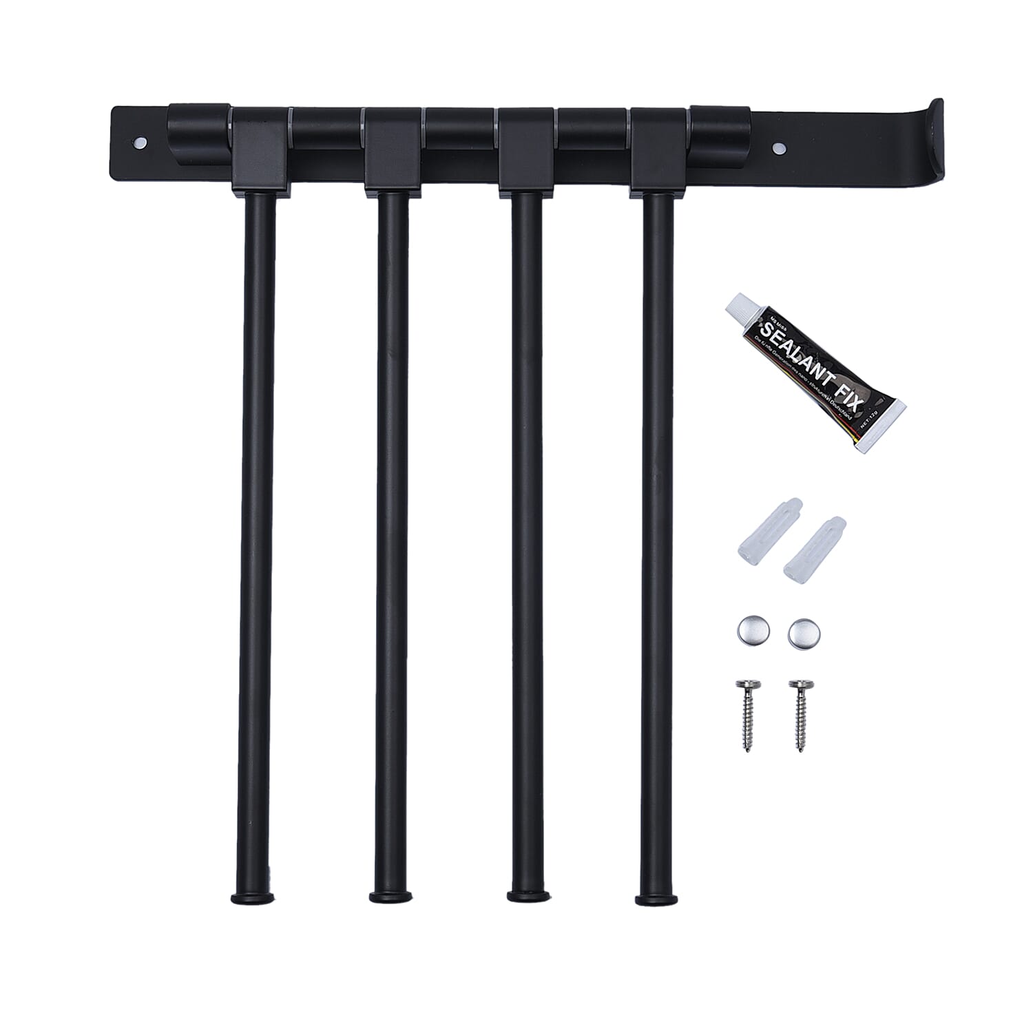 Four Bar Towel Rack with Rod (Size 32x30x30Cm) - Black