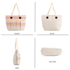 Set of 3- Fringe Color Striped Tote Bag, Pouch - Picnic Mat