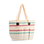 Set of 3- Fringe Color Striped Tote Bag, Pouch & Picnic Mat - Multicolor