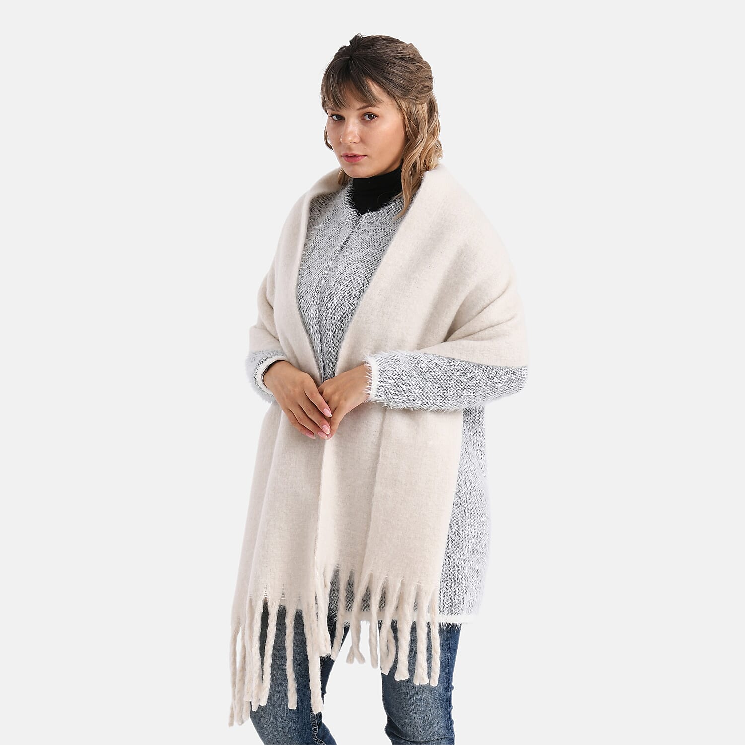 Soft Touch Large Tassle Scarf (190 x 40 cm) - Off-White