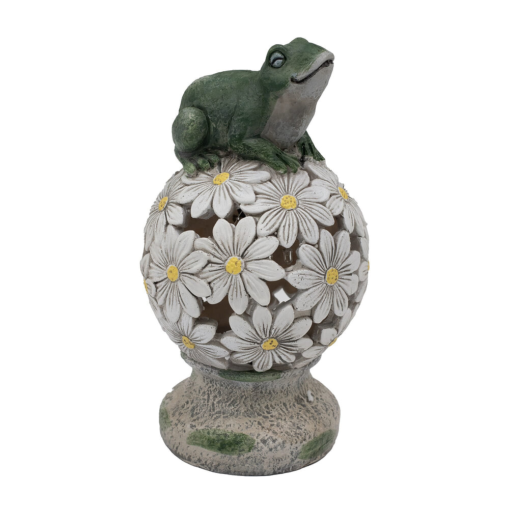 Frog Floral Ball Solar Light (Size 14x14x24.5 cm) - Green - White