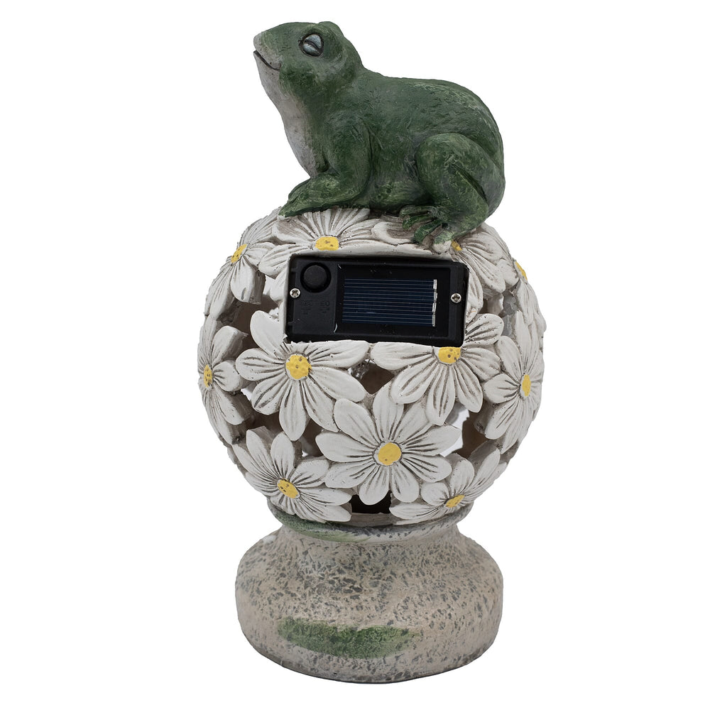Frog Floral Ball Solar Light (Size 14x14x24.5 cm) - Green - White