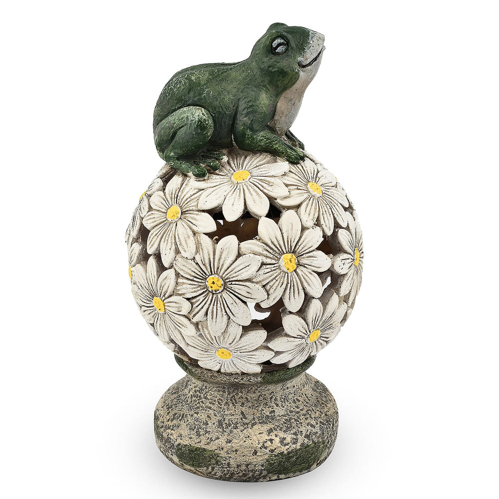 Frog Floral Ball Solar Light (Size 14x14x24.5 cm) - Green - White
