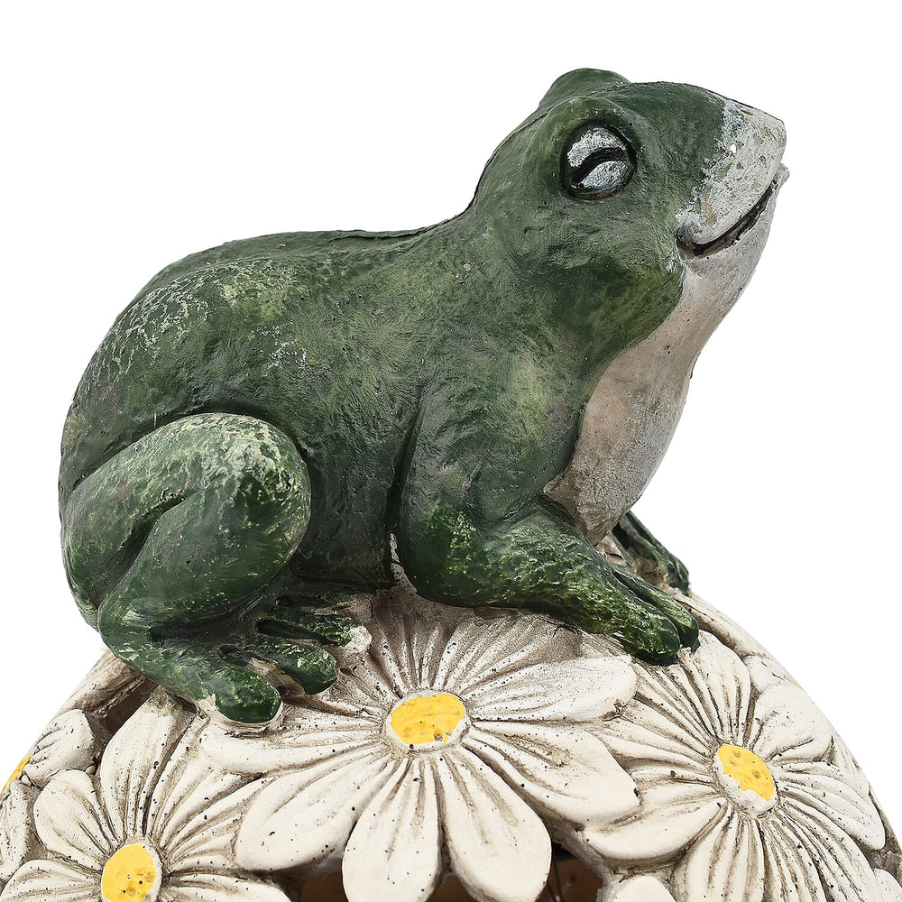 Frog Floral Ball Solar Light (Size 14x14x24.5 cm) - Green - White