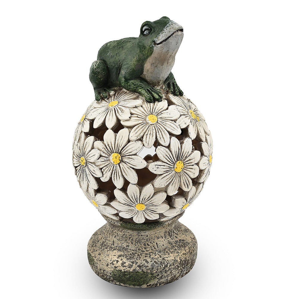 Frog Floral Ball Solar Light (Size 14x14x24.5 cm) - Green - White