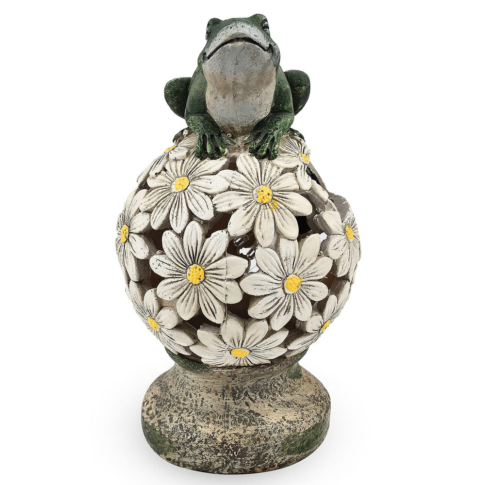 Frog Floral Ball Solar Light (Size 14x14x24.5 cm) - Green - White