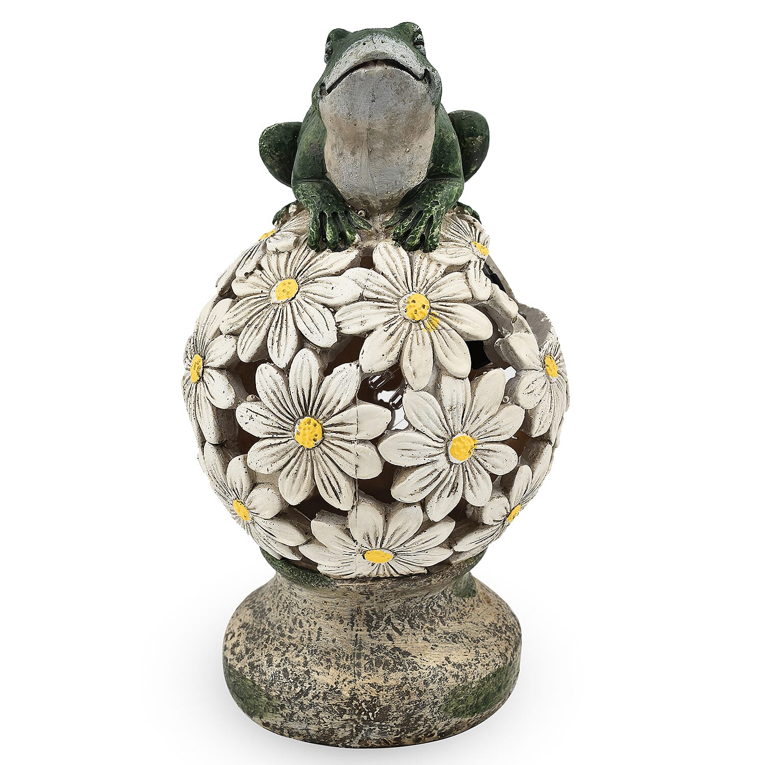 Frog Floral Ball Solar Light (Size 14x14x24.5 cm) - Green - White