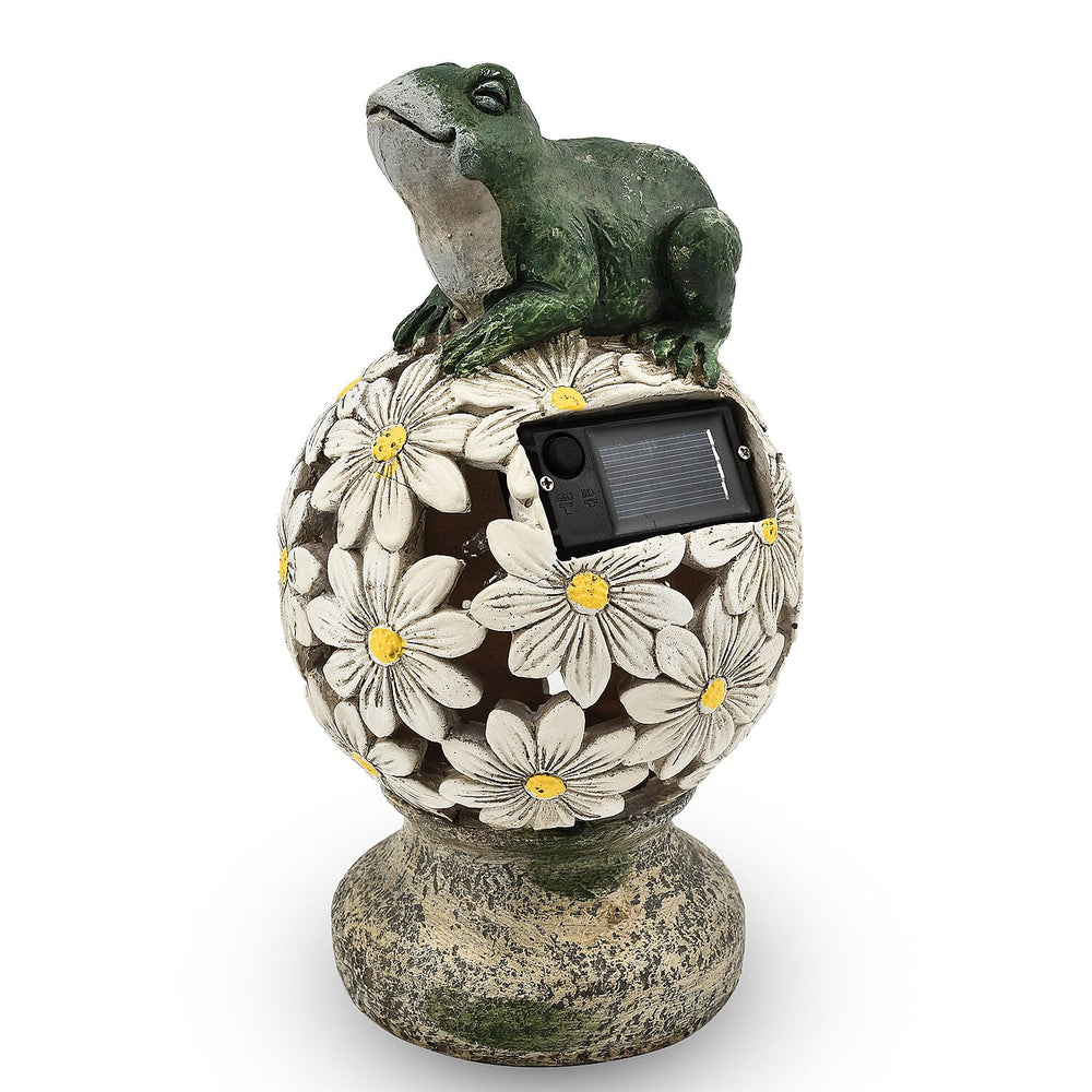 Frog Floral Ball Solar Light (Size 14x14x24.5 cm) - Green - White