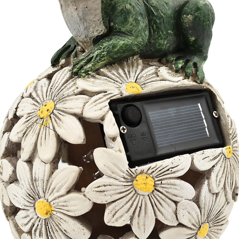 Frog Floral Ball Solar Light (Size 14x14x24.5 cm) - Green - White