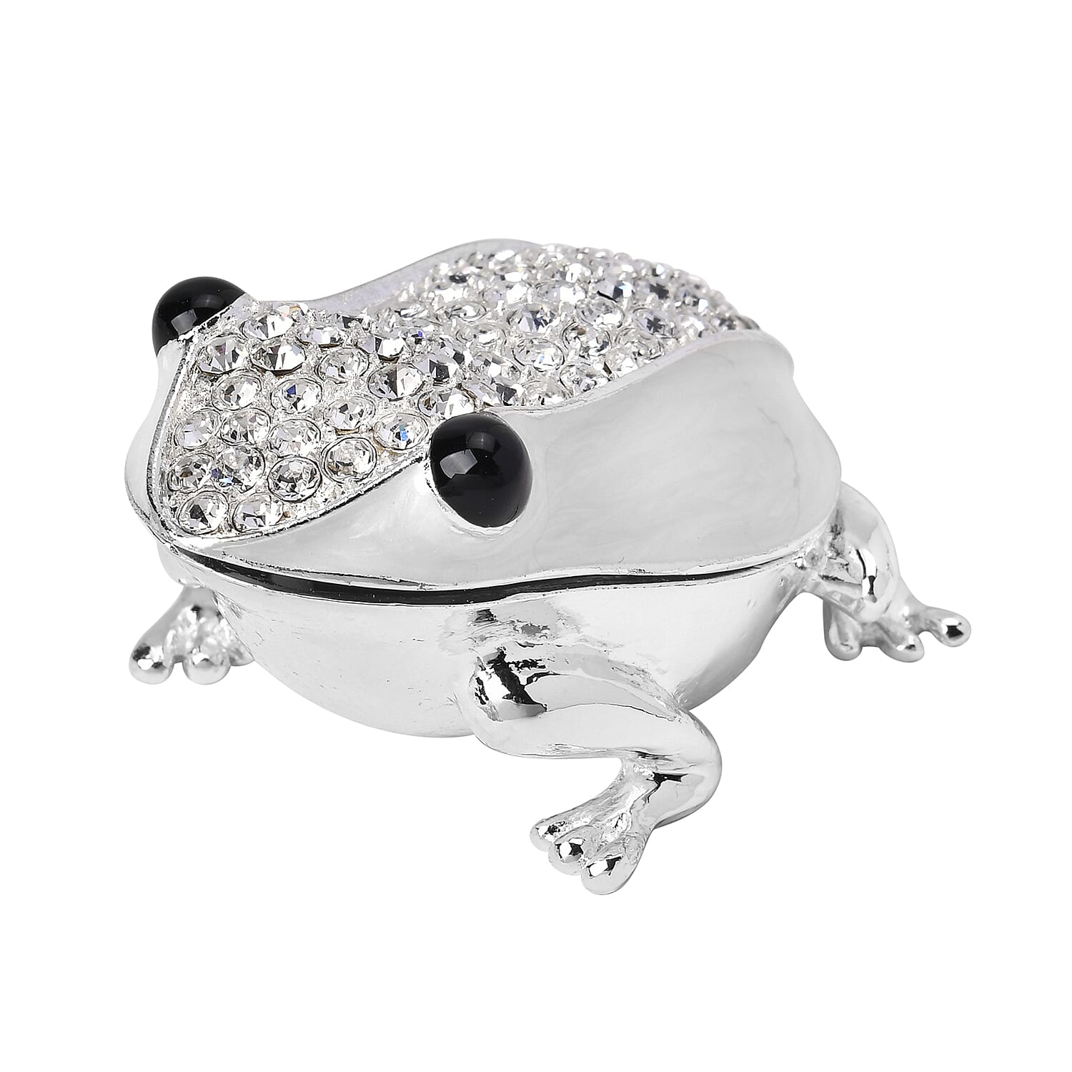 Bowknot Rhinestone Bejewelled Frog Trinket Box (Size 7x6x4 cm) - White