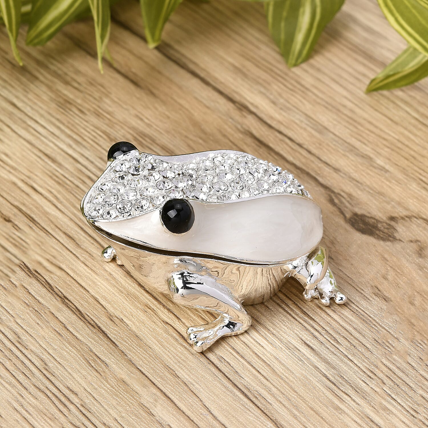 Bowknot Rhinestone Bejewelled Frog Trinket Box (Size 7x6x4 cm) - White